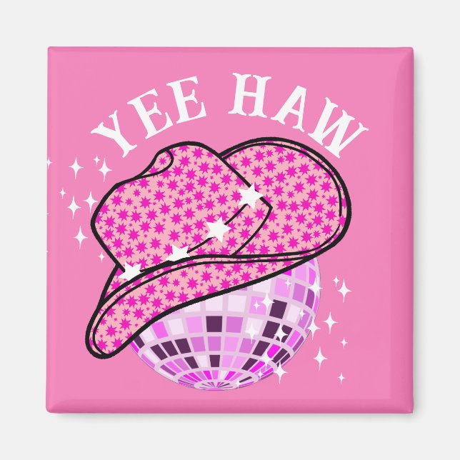 Yee Haw Rosa Lila Cowgirl Disco Rodeo Magnet (Framsidan)