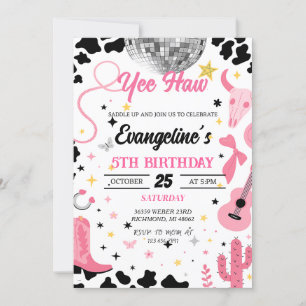 Yee Haw Rosa Space Cowgirl Disco Rodeo Birthday Inbjudningar