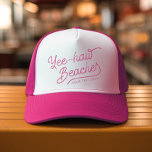 Yee-haw-stränderna Anpassningsbar Matching Påsklov Keps<br><div class="desc">Påsklov callin,  och ditt styrkors svar i Bohotown trucker stil! Ditch den vanliga,  spänn på de här hattarna lika bra som en ökensolnedgång,  som skrapat i boho vibes. Din namn eller fräcka slogan blinkar över skumfronten i westernt inspirerat typsnitt,  viskade "Yee-haw,  stränder!" med en rosa.</div>