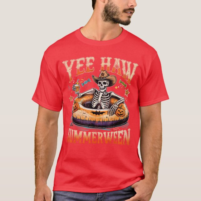 Yee Haw Summerween Cowboy Skeleton Western Hallowe T Shirt (Framsida)