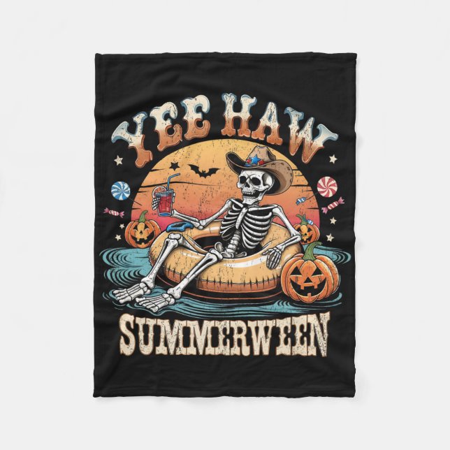 Yee Haw Summerween Cowboy Skeleton Western Hallsku Fleecefilt (Framsidan)