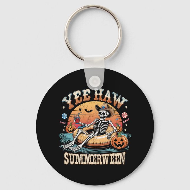 Yee Haw Summerween Cowboy Skeleton Western Hallsku Nyckelring (Framsida)