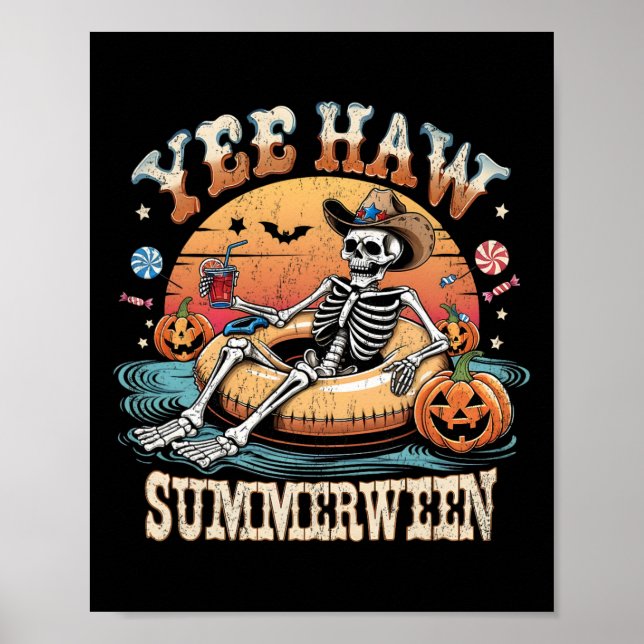 Yee Haw Summerween Cowboy Skeleton Western Hallsku Poster (Framsidan)