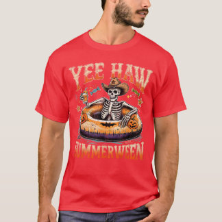 Yee Haw Summerween Cowboy Skelett Västerländsk Hal T Shirt