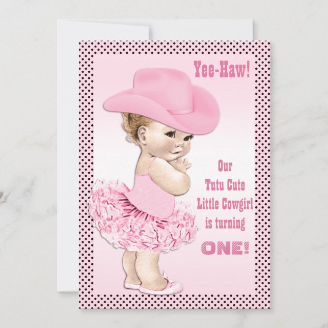 Yee-Haw! Tutu Cute Little Cowgirl Baby Birthday Inbjudningar (Framsida)