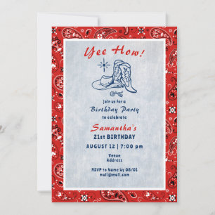 Yee How Western Paisley Denim Blå Jeans Födelsedag Inbjudningar