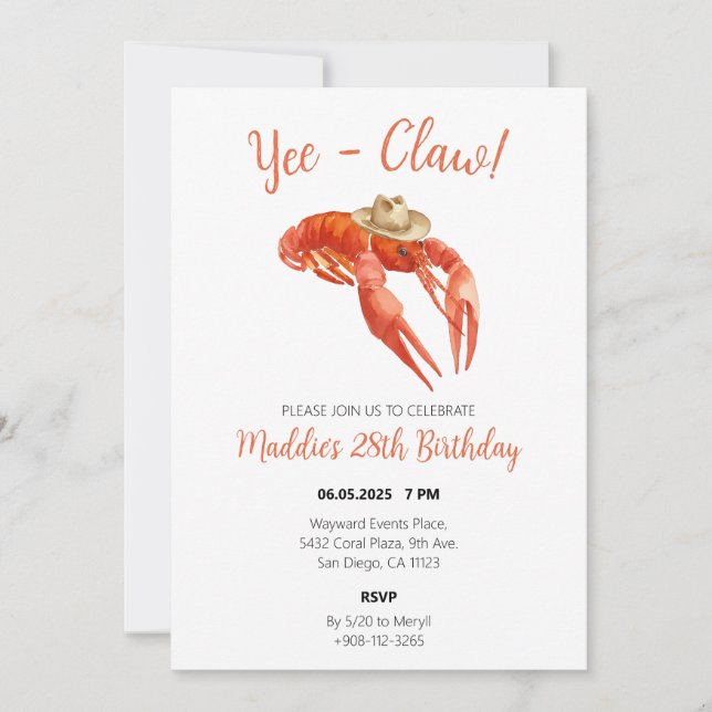 Yee Klo Kräftor Boil Watercolor Birthday Inbjudningar (Framsida)