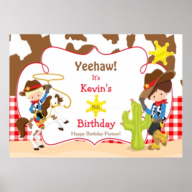 Yeehaw Cowboy Western Birthday Poster Boy (Framsidan)