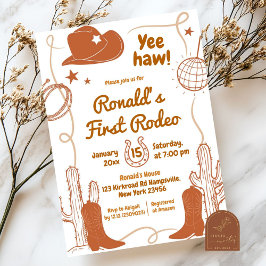 Yeehaw Disco Cowboy Första Rodeo Födelsedags Pojke Inbjudningar