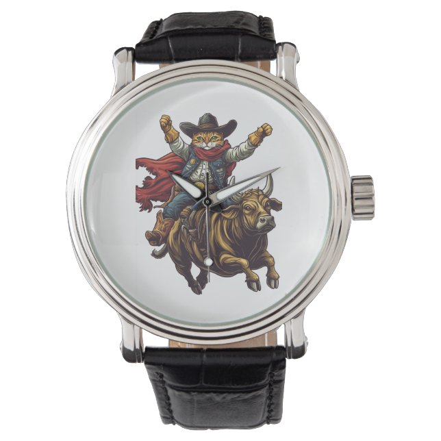 Yeehaw Kitty � Vilda Västern Katt Cowboy Rodeo Armbandsur (Framsida)
