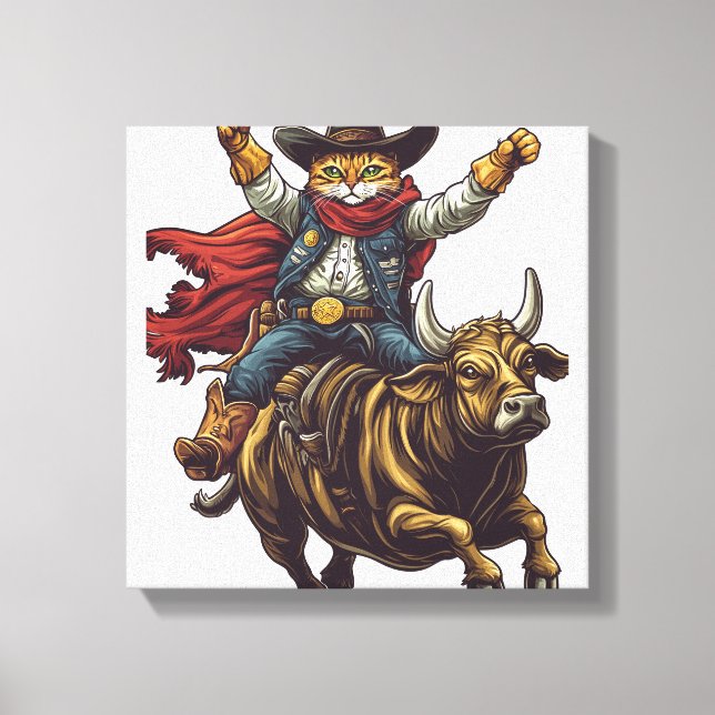 Yeehaw Kitty � Vilda Västern Katt Cowboy Rodeo Canvastryck (Framsida)