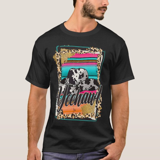 YEEHAW  Leopard Ko-mönstertryck Serape Rodeo T Shirt (Framsida)