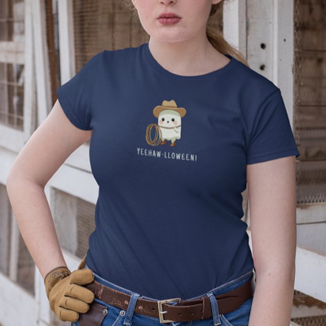 “Yeehaw-lloween!”  Funny Cowboy Ghost Halloween  T Shirt (Skapare uppladdad)
