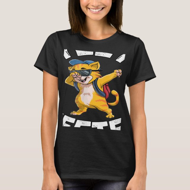Yeet eller yeeterad Coola Cat Dabbing Back to scho T Shirt (Framsida)