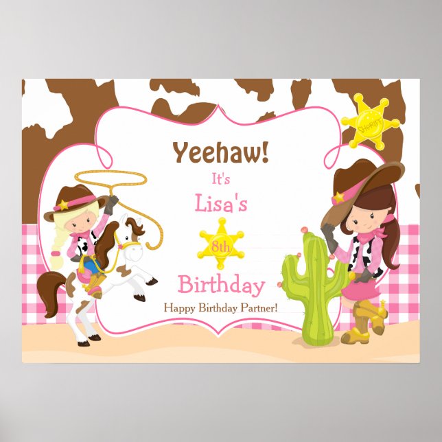 Yehaw Cowgirl Western Birthday Poster flicka (Framsidan)