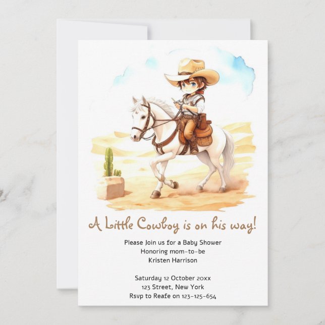Yehaw Fiesta! Vatercolor Cowboy Baby Shower Inbjudningar (Framsida)