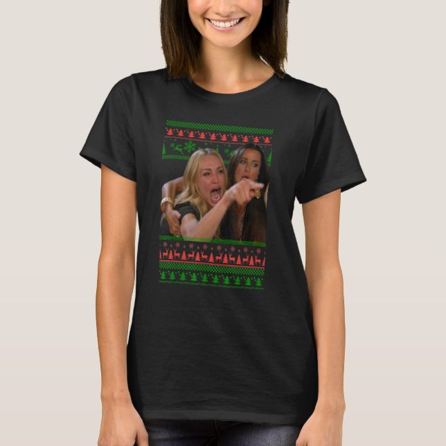 Yelling at a cat Ugly jul Sweater Meme Outfi T Shirt (Framsida)