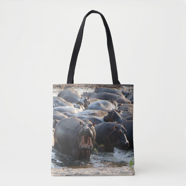 Yelling Hippo Tote Bag Tygkasse (Framsida)