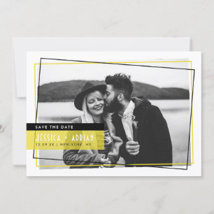 Yello & Black Abstrakt Ram Photo Save Date Spara Datumet