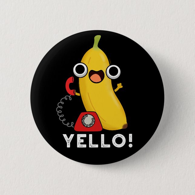 Yello Funny Fruit Gult Banana Pun Mörk BG Knapp (Framsida)