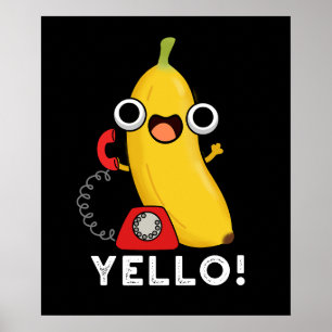 Yello Funny Fruit Gult Banana Pun Mörk BG Poster