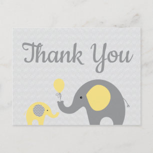 Yello Grått Elephant Baby Shower Tack vykort