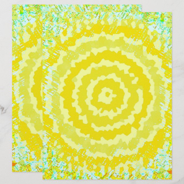 Yellow Abstract Flower Scrapbook Paper 2-Sided Pag (Fram/baksida)