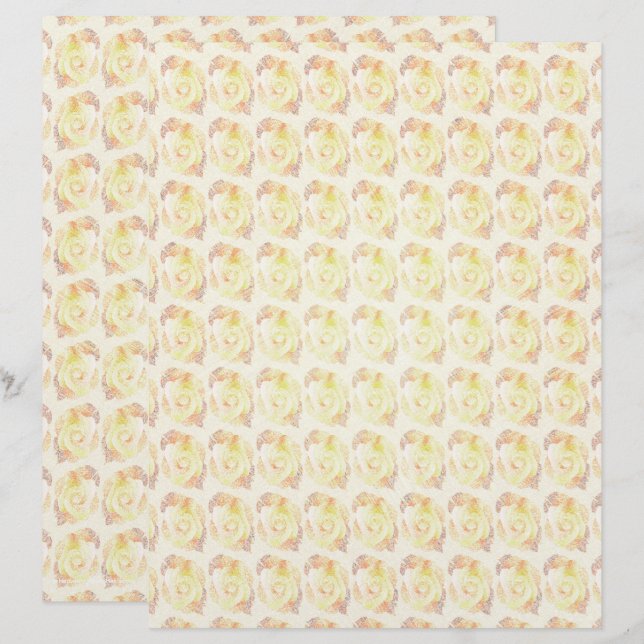 Yellow Abstract Roses Scrapbook Paper 2-Sided Page (Fram/baksida)