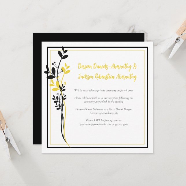 Yellow and Black Floral Reception Only | Inbjudningar (Fram/Back In Situ)