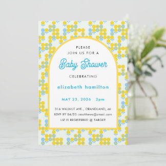 Yellow and Blue Dots Modern Baby Shower Invitation Inbjudningar
