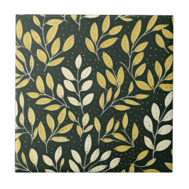Yellow and Cream Leafy Branches Pattern  Kakelplatta