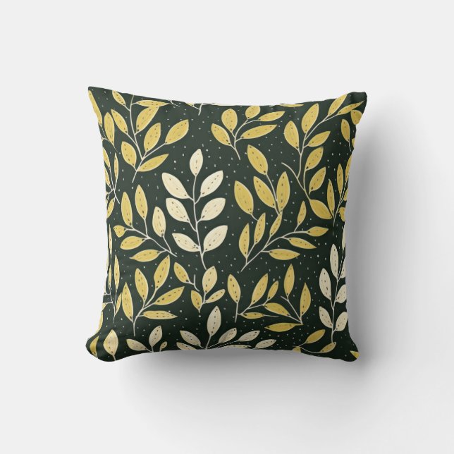 Yellow and Cream Leafy Branches Pattern  Kudde (Framsida)
