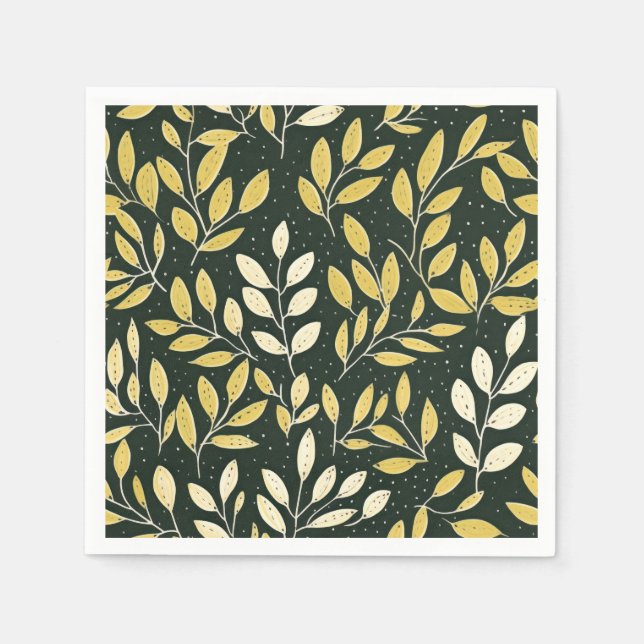 Yellow and Cream Leafy Branches Pattern  Pappersservett (Framsidan)