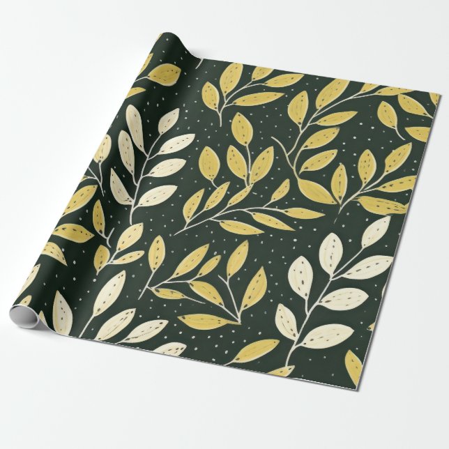 Yellow and Cream Leafy Branches Pattern  Presentpapper (Utrullad)