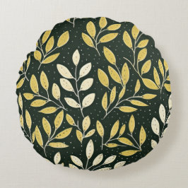 Yellow and Cream Leafy Branches Pattern  Rund Kudde