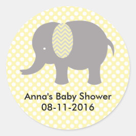 Yellow and gray Elephant Baby SHower Runt Klistermärke