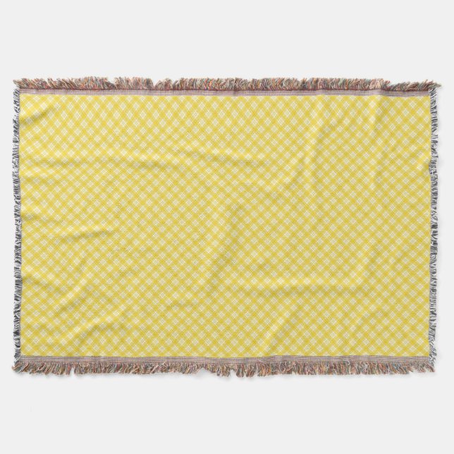 Yellow and gray patterned blanket with fringed filt (Framsidan)