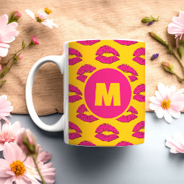 Yellow and Hot Pink XOXO Kissing Lips Personalized Kaffemugg