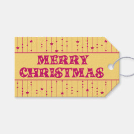 Yellow and Magenta Bright Stars Merry Christmas Presentetikett