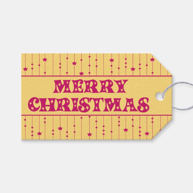Yellow and Magenta Bright Stars Merry Christmas Presentetikett (Framsidan (Horisontell))