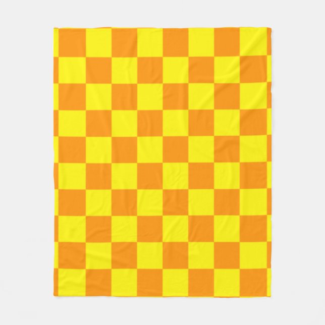 Yellow and Orange Checkered Square Pattern Throw P Fleecefilt (Framsidan)