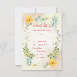 Yellow and Pink Floral RSVP Card OSA Kort