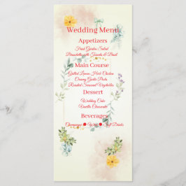 Yellow and Pink Floral Wedding Menu Card Meny