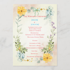 Yellow and Pink Floral Wedding Program