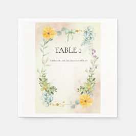 Yellow and Pink Floral Wedding Table Number Pappersservett