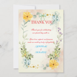 Yellow and Pink Floral Wedding Thank You Card Tack Kort