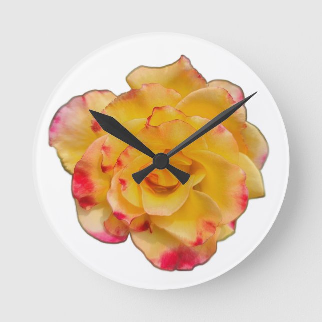 Yellow and Pink Rose Clock Rund Klocka (Framsida)