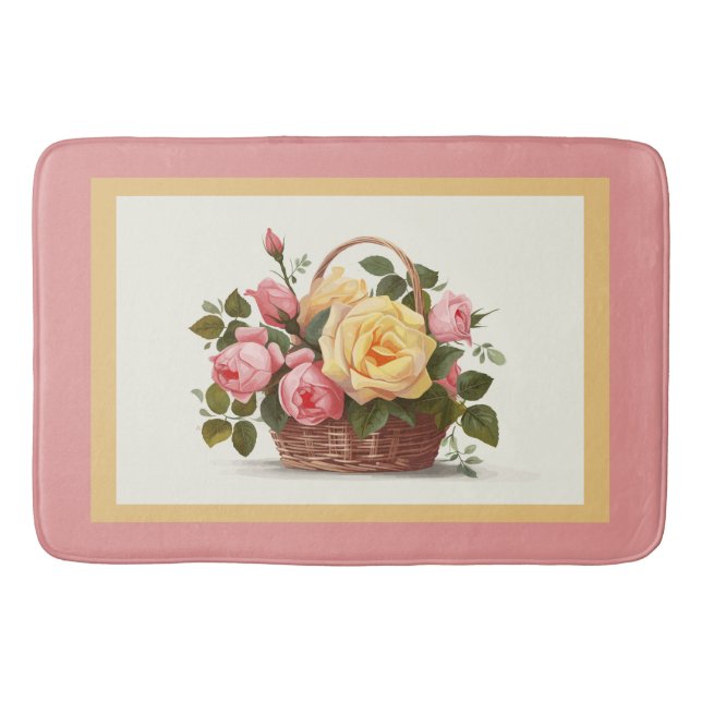 Yellow And Pink Roses Bath Mat Badrumsmatta (Framsidan)