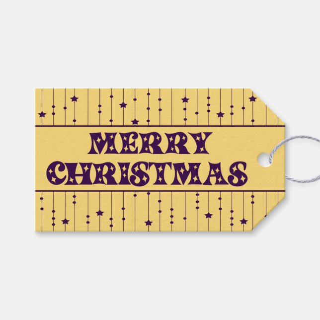 Yellow and Purple Bright Stars Merry Christmas Presentetikett (Framsidan (Horisontell))