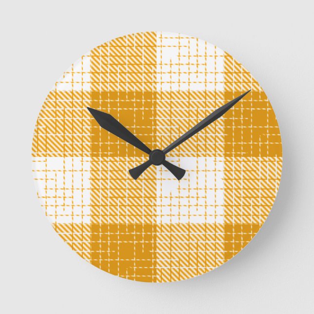 Yellow and White Bold Checkered Plaid Design  Rund Klocka (Framsida)